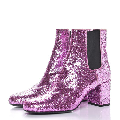 Saint Laurent Metallic Glitter Calfskin Babies Chelsea 90 Ankle Boot 35.5 Pink 3 of 10