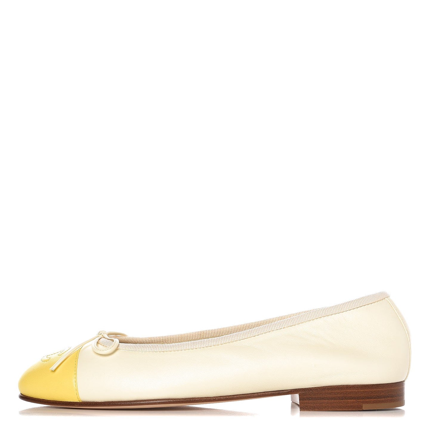 Lambskin Cap Toe Ballerina Flats 36 White Yellow
