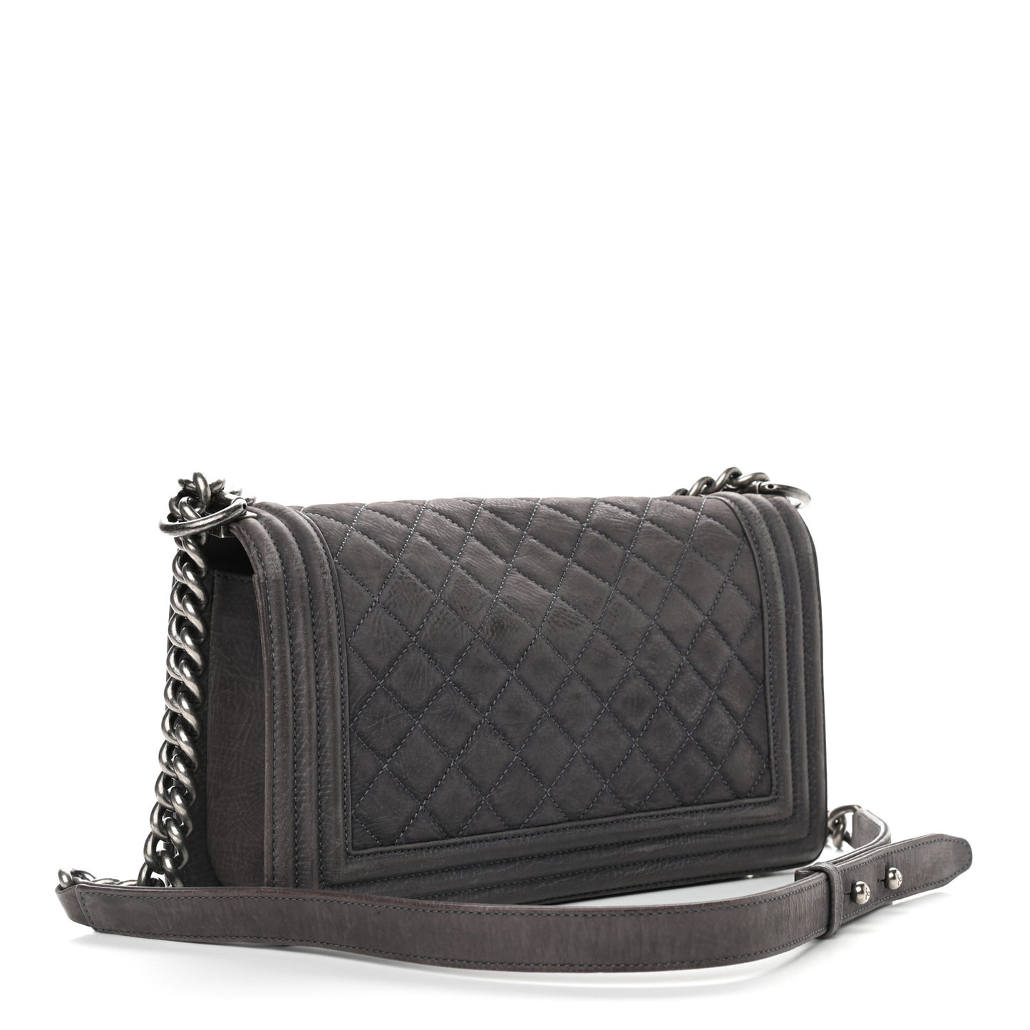 Nubuck Quilted Medium Boy Flap Grey