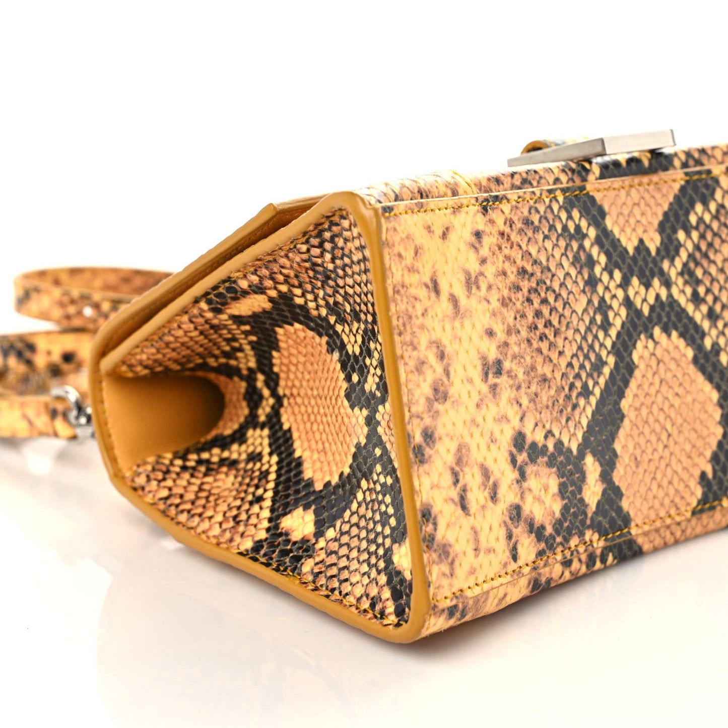 Shiny Calfskin Python Effect Small Hourglass Top Handle Bag Orange Black