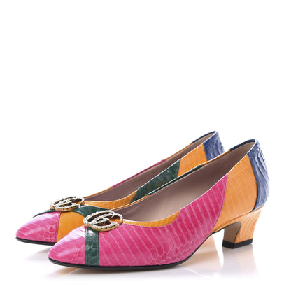 Gucci Snakeskin Crystal Double G Pumps 37 Multicolor 3 of 9