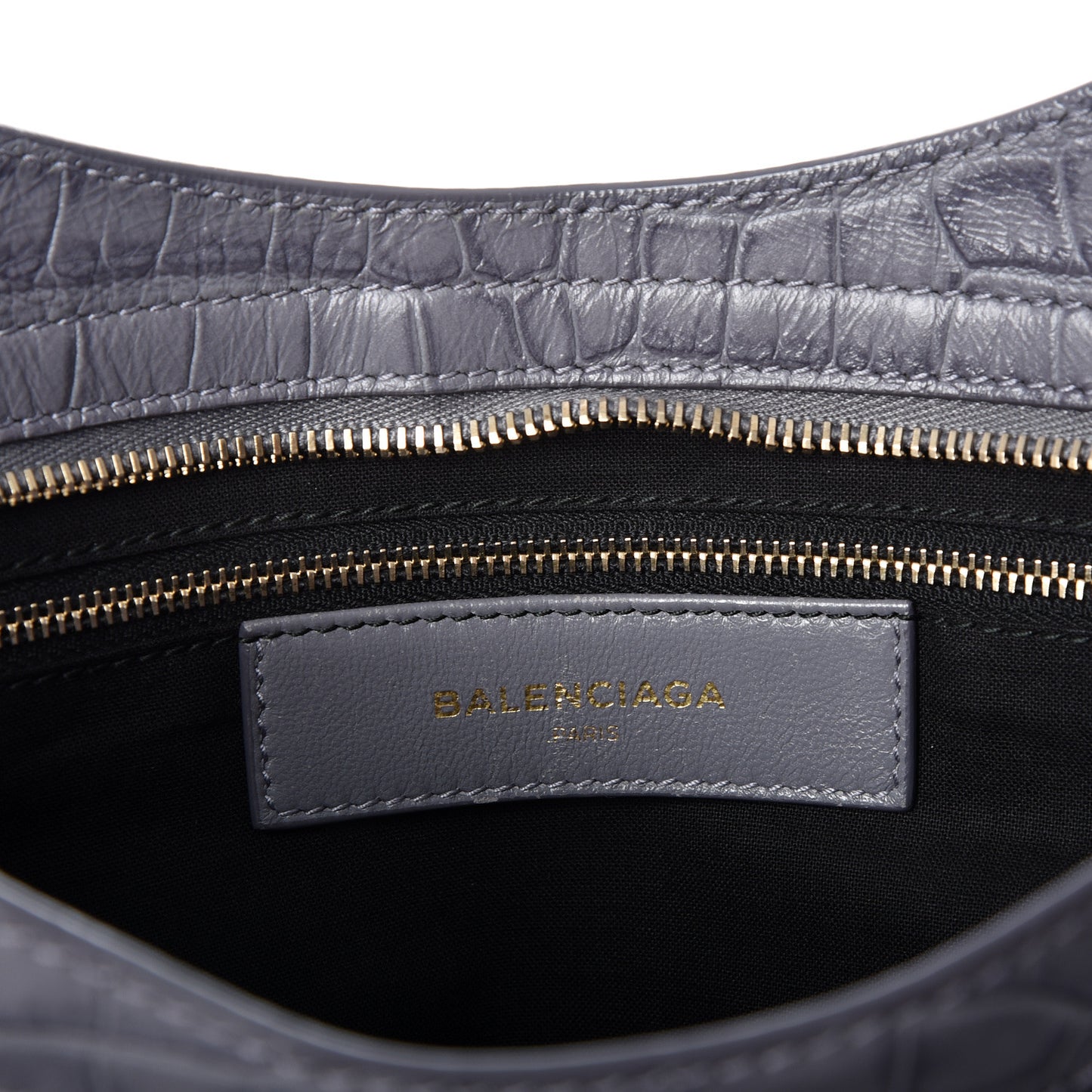 Calfskin Crocodile Embossed Giant 12 Gold Hardware City Gris Beton