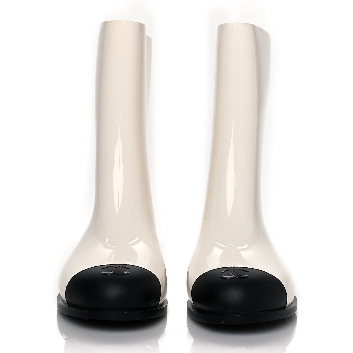 Chanel Rubber Rain Boots 37 Ivory Black 2 of 8