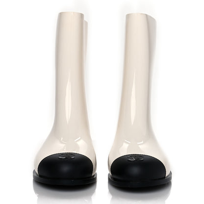 Chanel Rubber Rain Boots 37 Ivory Black 2 of 8