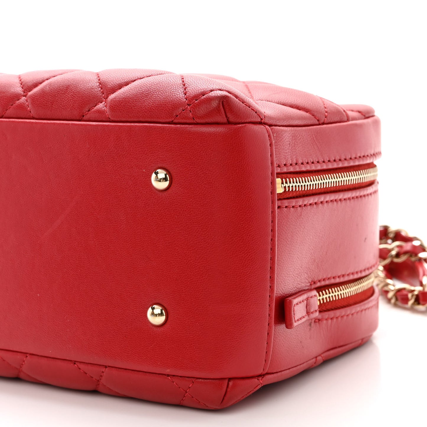 Lambskin Quilted Small Trendy CC Bowling Bag Red