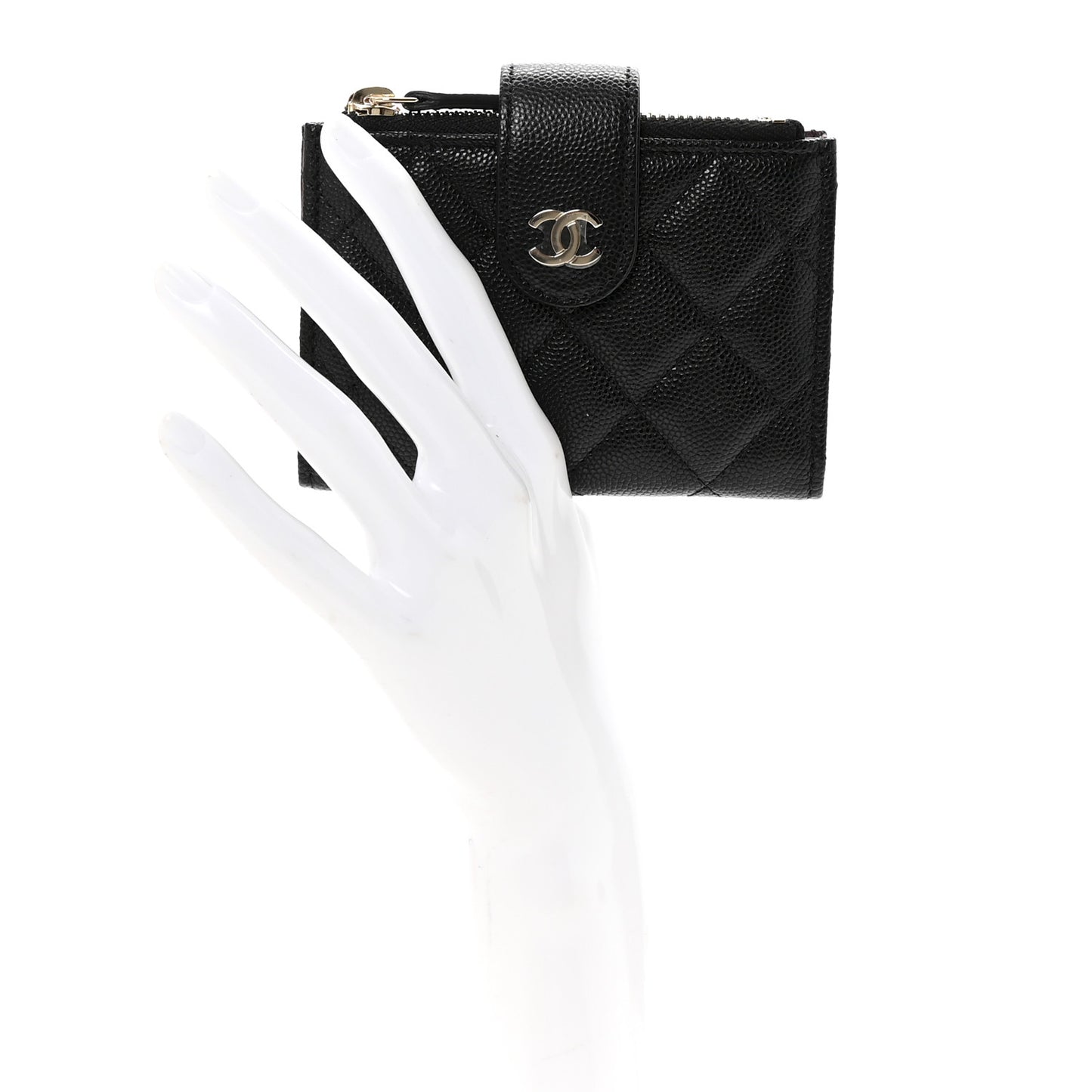 Caviar Quilted Compact Zipped Pocket Wallet Black
