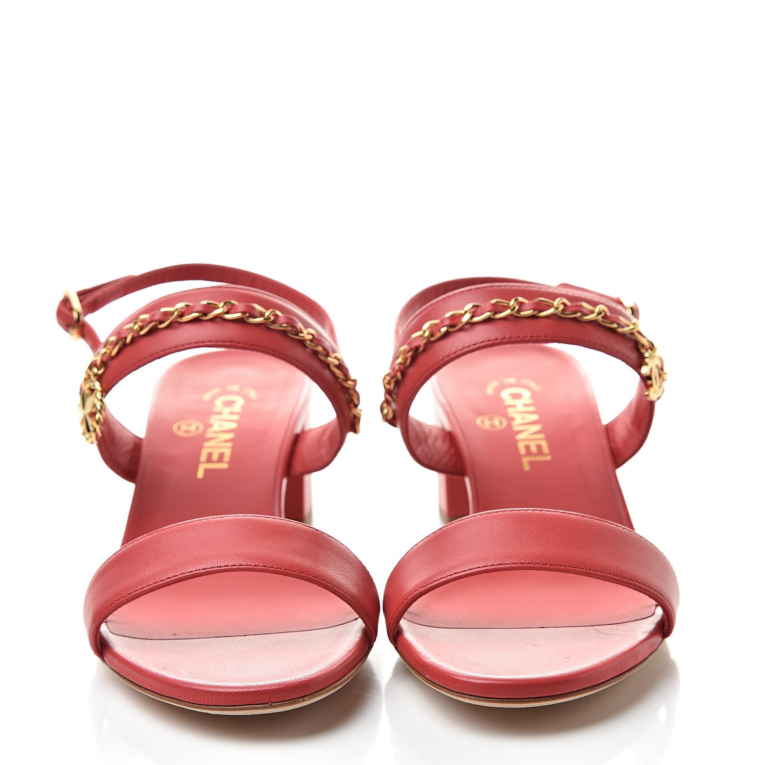Chanel Lambskin Chain Clover Sandals 38.5 Red 2 of 10