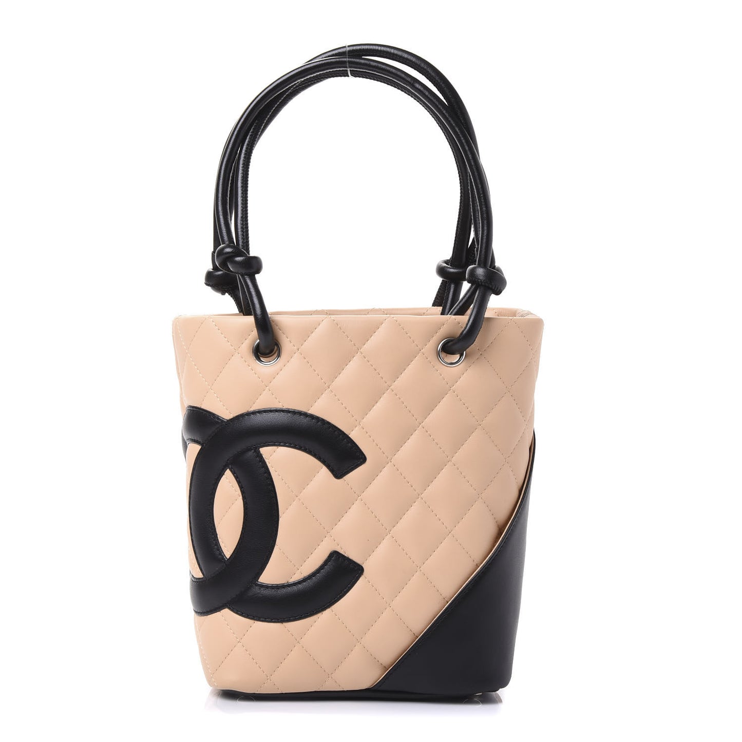 Calfskin Quilted Small Cambon Tote Beige Black