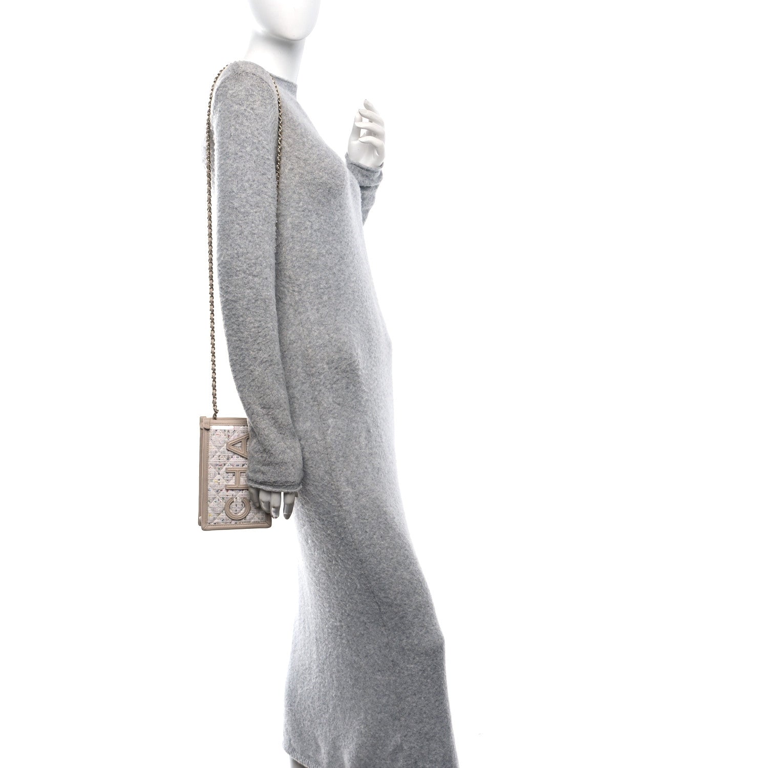 Chanel Tweed PVC Lambskin Clutch With Chain Light Beige 2 of 10