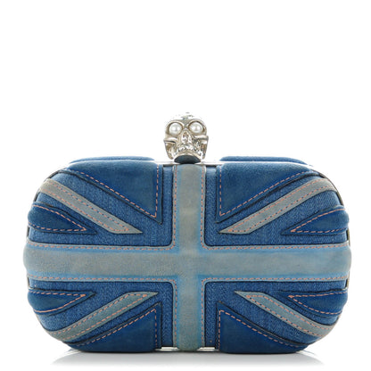 Alexander McQueen Suede Denim Britannia Skull Box Clutch Blue 1 of 7