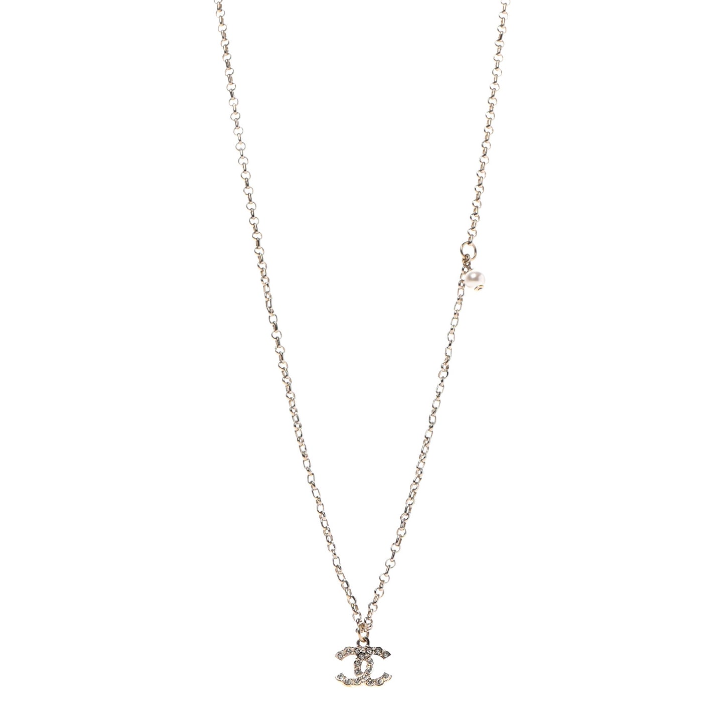 Pearl Crystal CC Pendant Necklace Gold