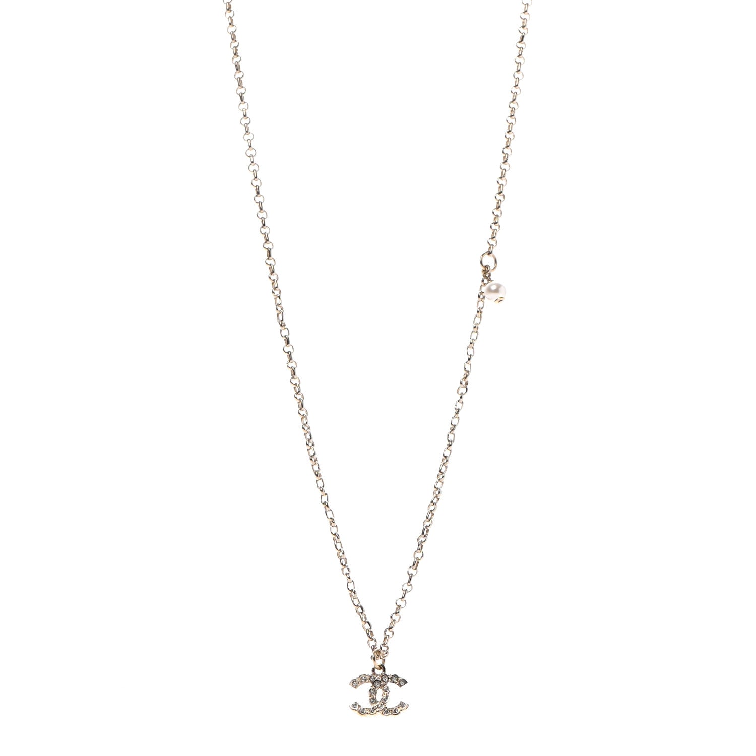 Chanel Pearl Crystal CC Pendant Necklace Gold 1 of 5