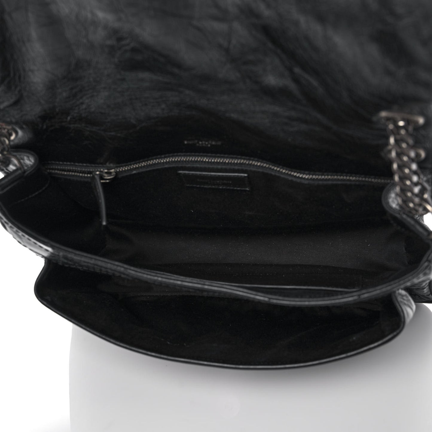 Crinkled Calfskin Matelasse Monogram Large Niki Chain Satchel Black