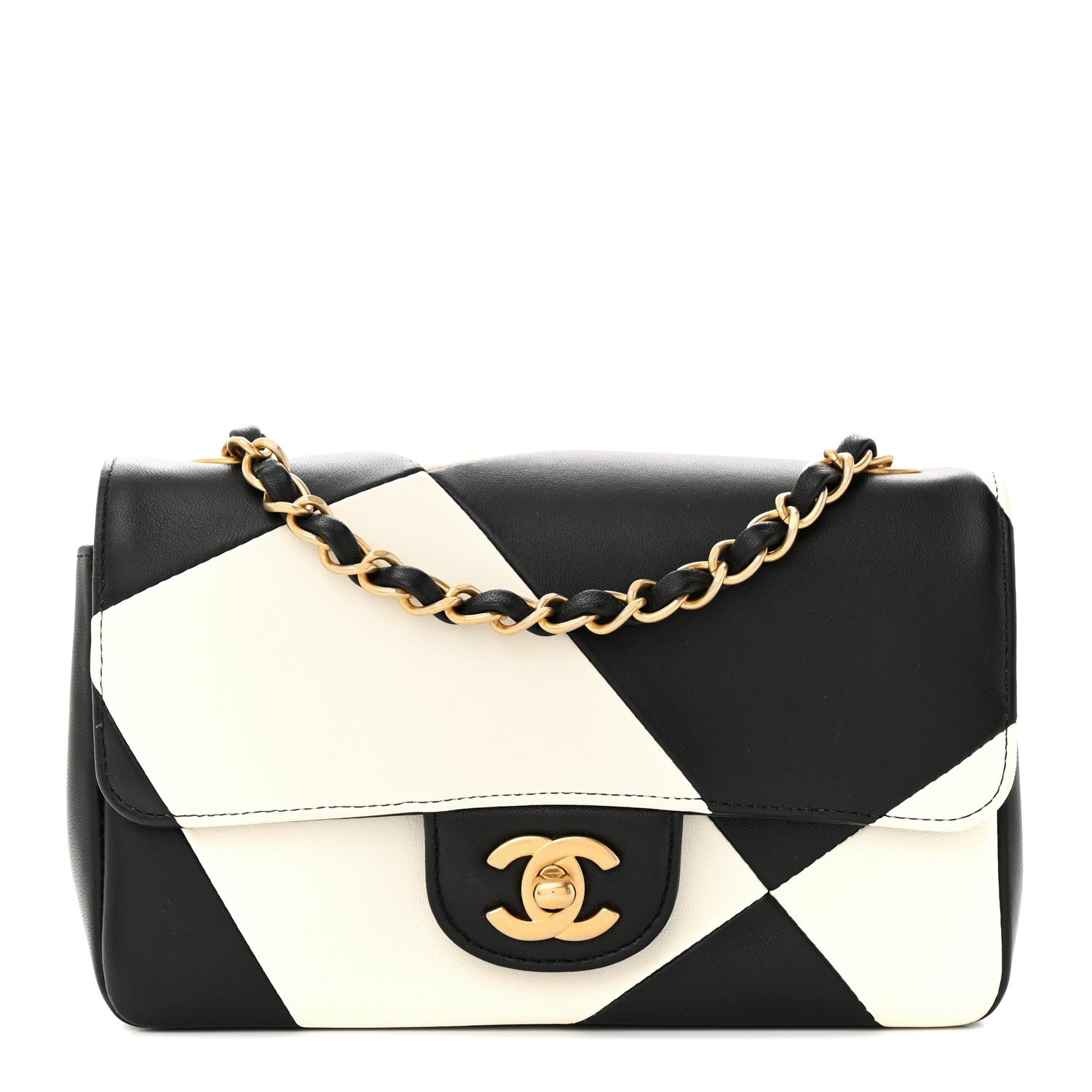 Chanel Lambskin Geometric Patchwork Mini Flap Black White 1 of 15