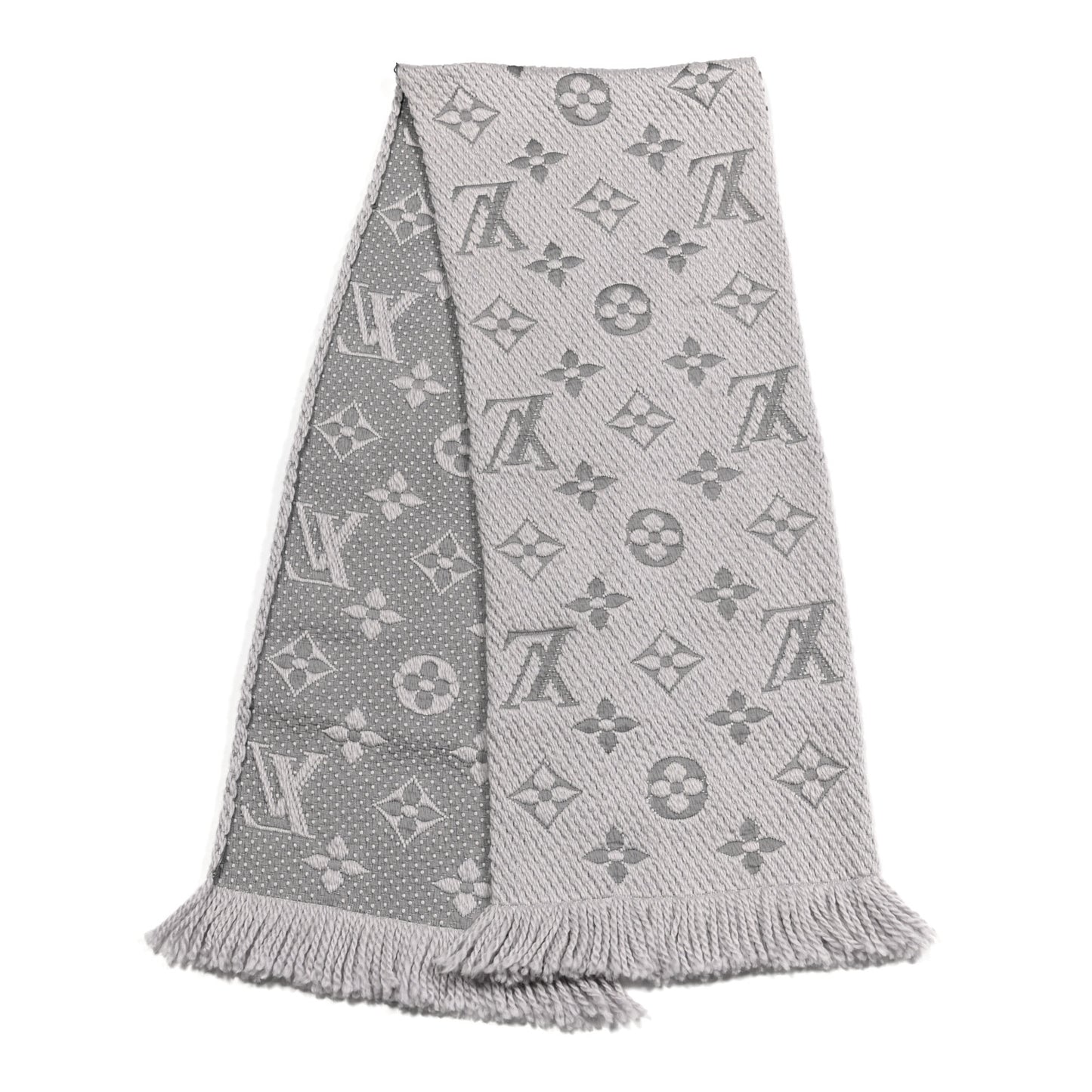 Wool Silk Logomania Scarf Pearl Grey