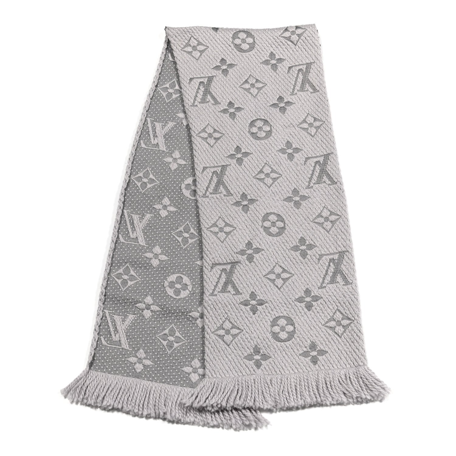 Louis Vuitton Wool Silk Logomania Scarf Pearl Grey 2 of 4
