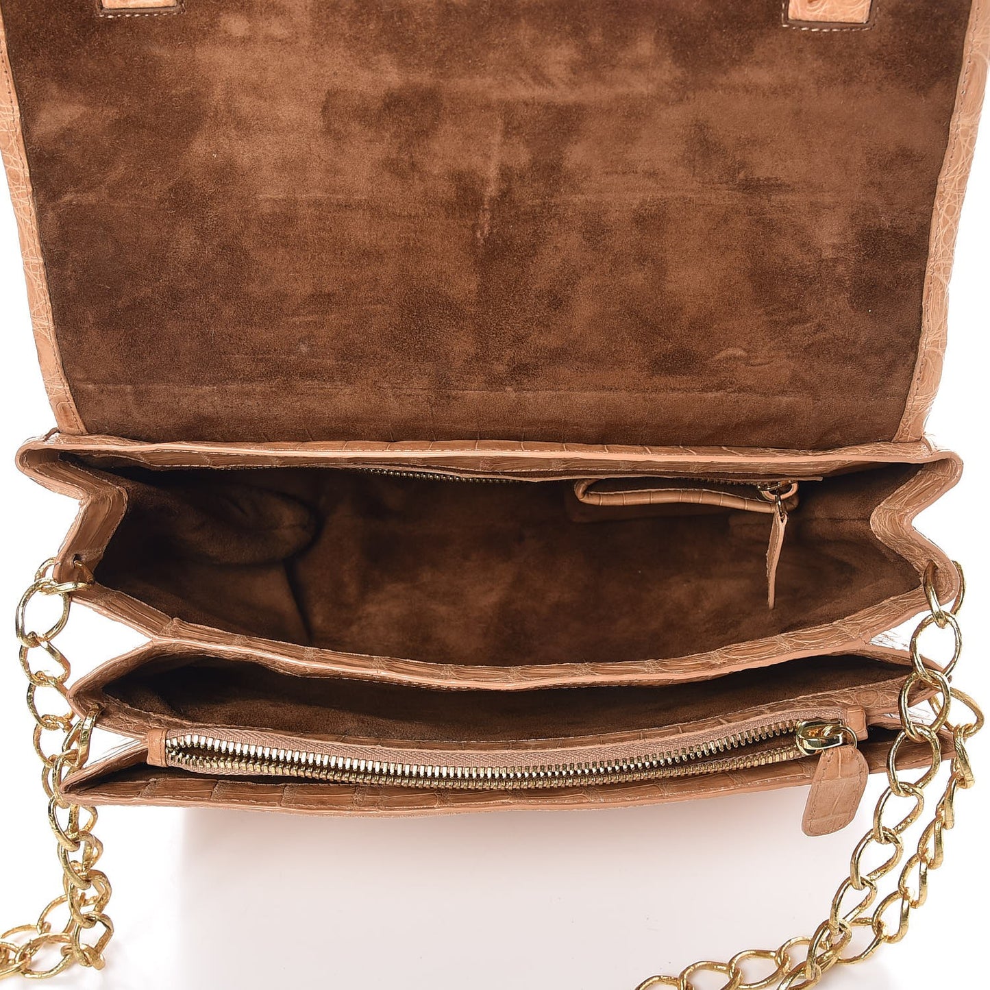 Crocodile Medium Flap Chain Shoulder Bag Beige