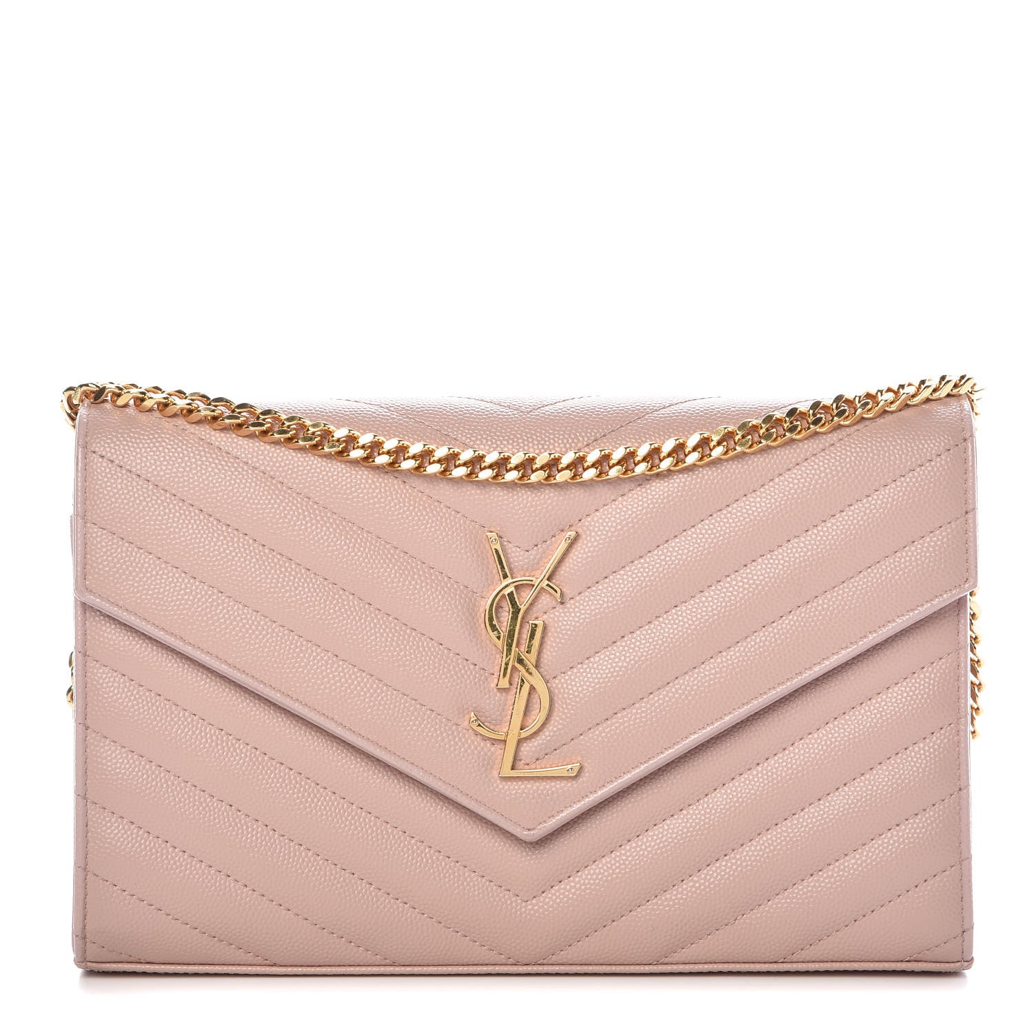 Saint Laurent Grain De Poudre Matelasse Chevron Monogram Chain Wallet Rose Antic 1 of 10