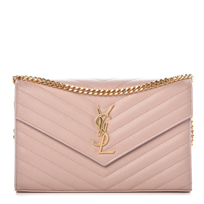 Saint Laurent Grain De Poudre Matelasse Chevron Monogram Chain Wallet Rose Antic 1 of 10