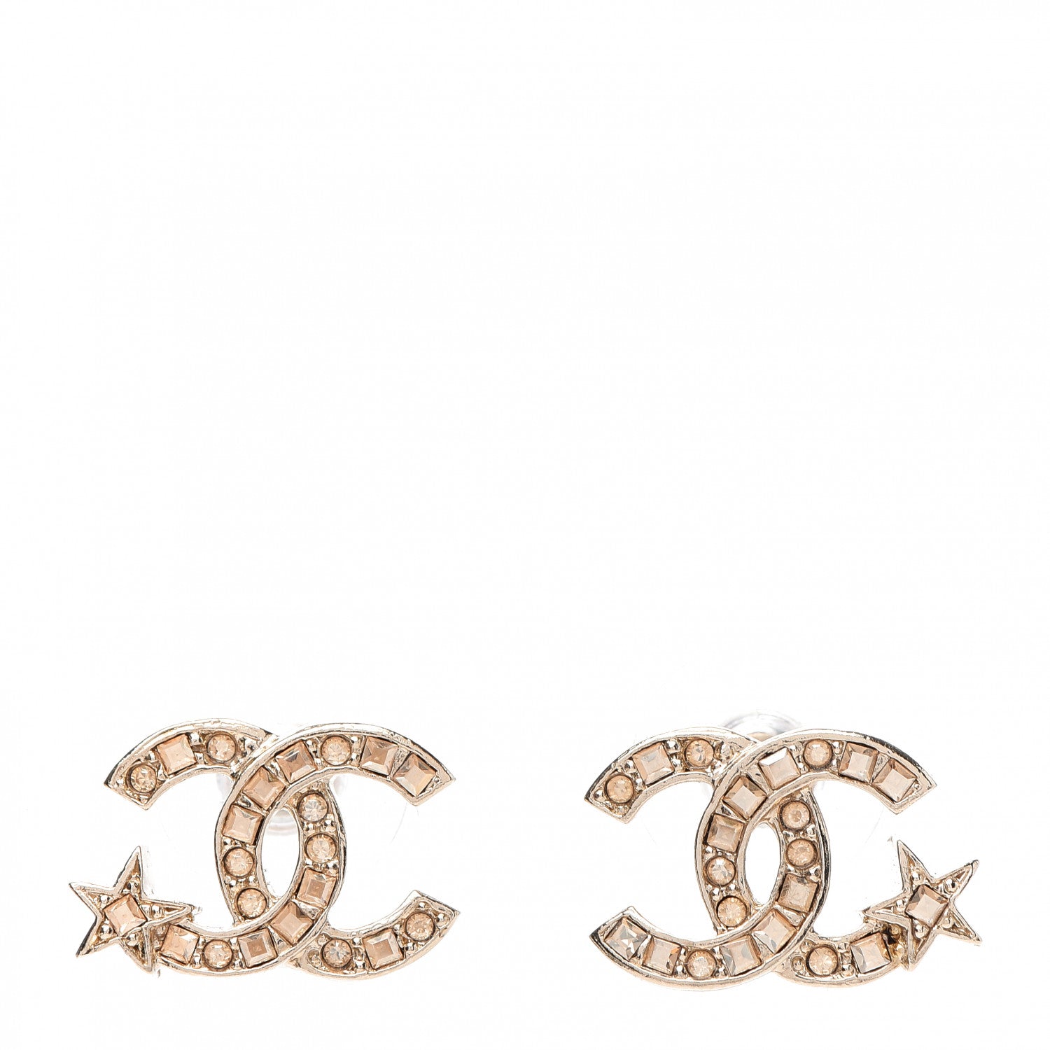 Chanel Crystal CC Starfall Earrings Gold 1 of 5