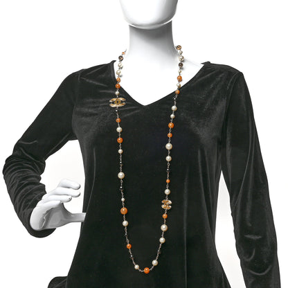 Chanel Enamel Bead Pearl CC Long Necklace Brown Gold 3 of 6