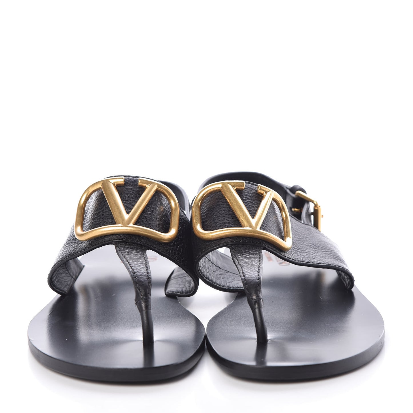 Grainy Cowhide Vlogo Slingback Flat Thong Sandals 39.5 Black