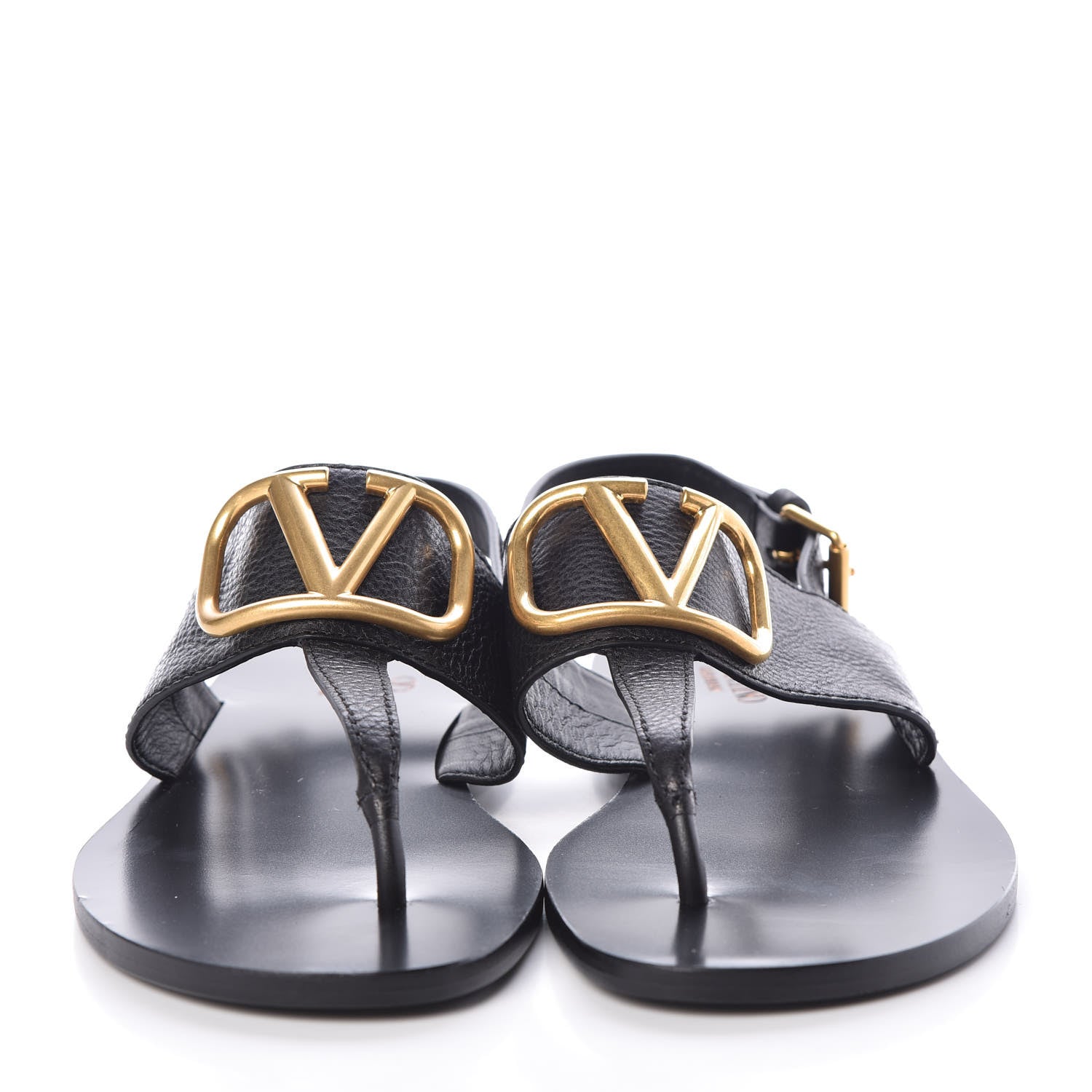Valentino Garavani Grainy Cowhide Vlogo Slingback Flat Thong Sandals 39.5 Black 2 of 7