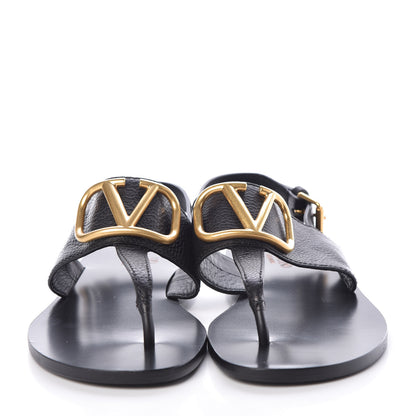 Valentino Garavani Grainy Cowhide Vlogo Slingback Flat Thong Sandals 39.5 Black 2 of 7