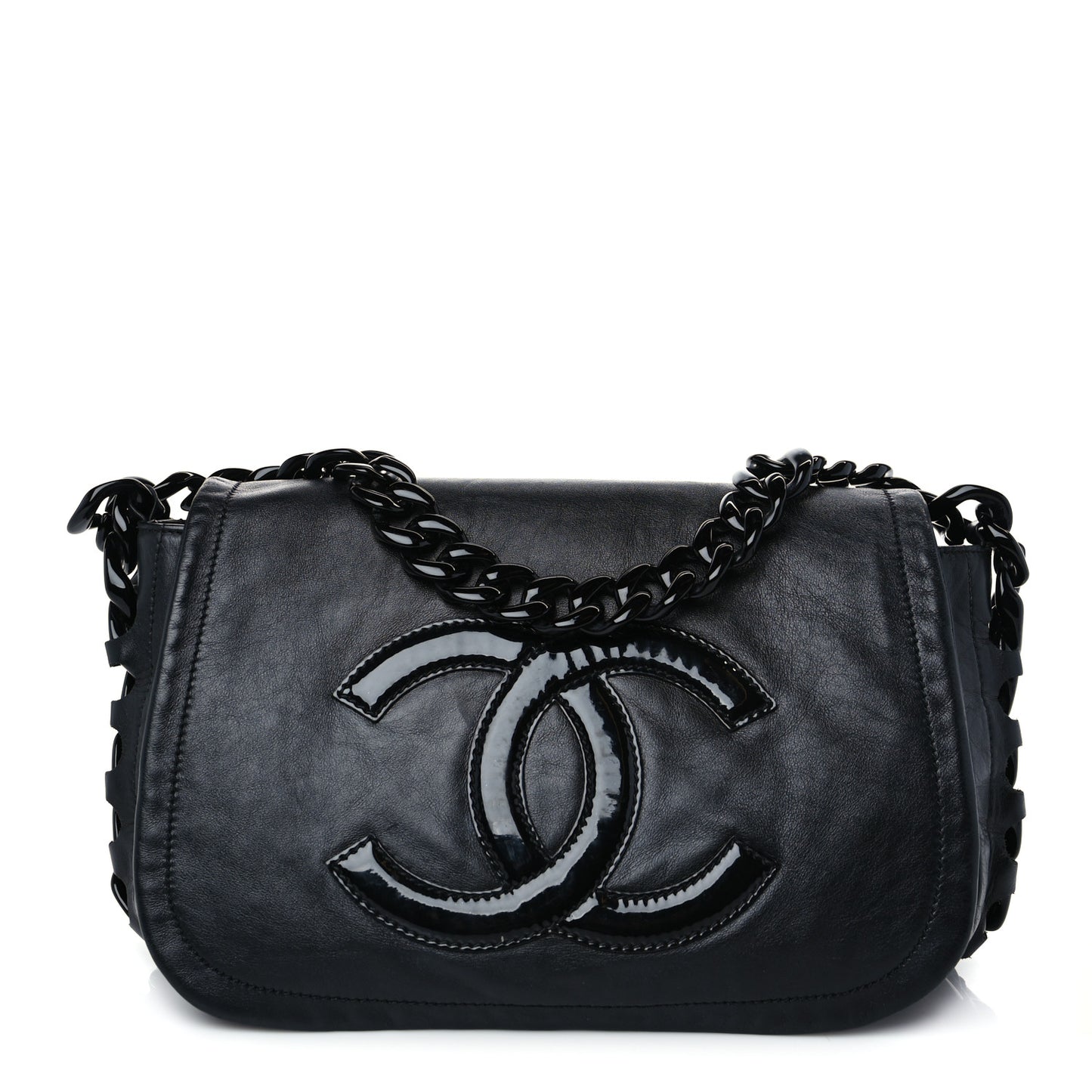 Calfskin Modern Chain Rhodoid Flap Black