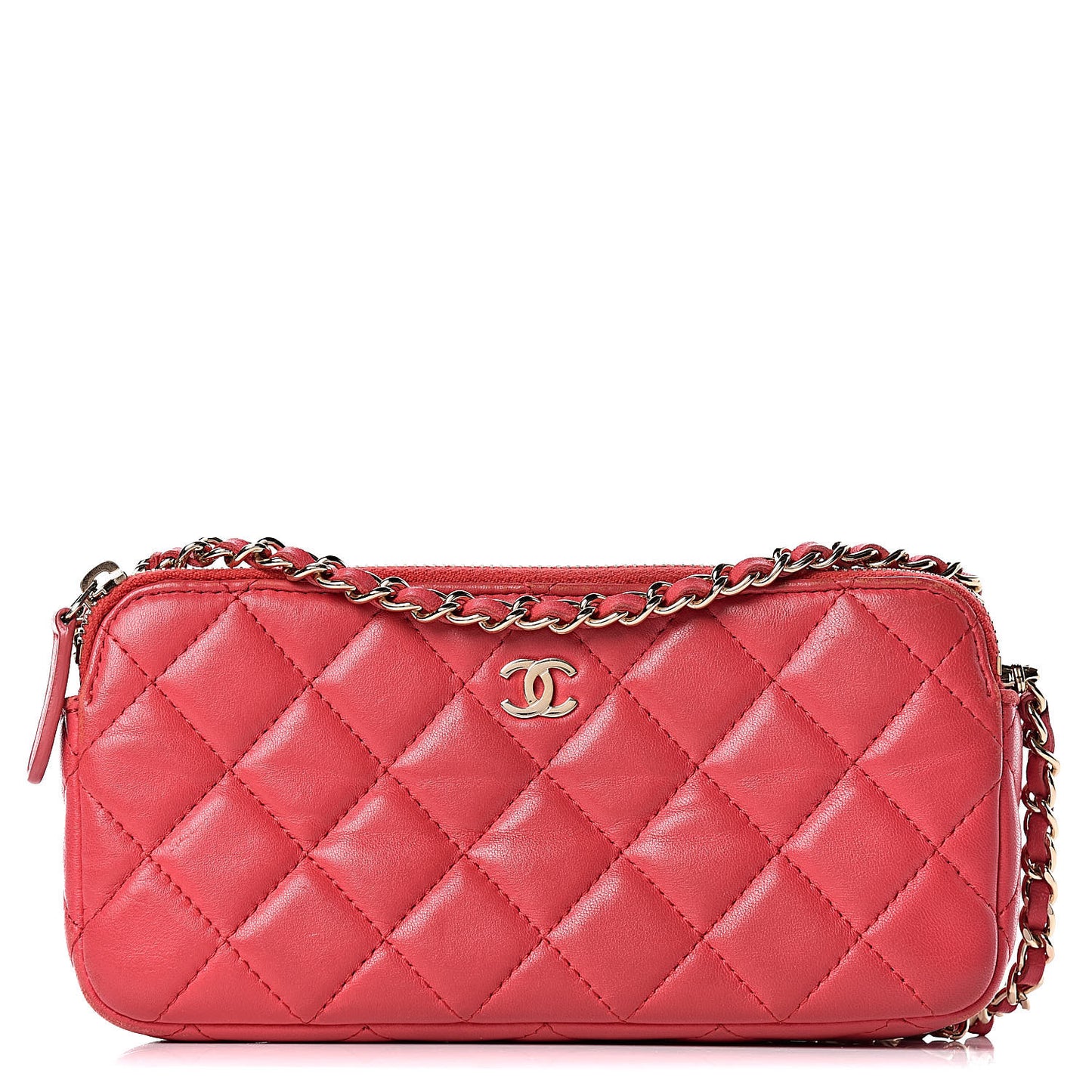 Lambskin Quilted Small Clutch With Chain Dark Pink
