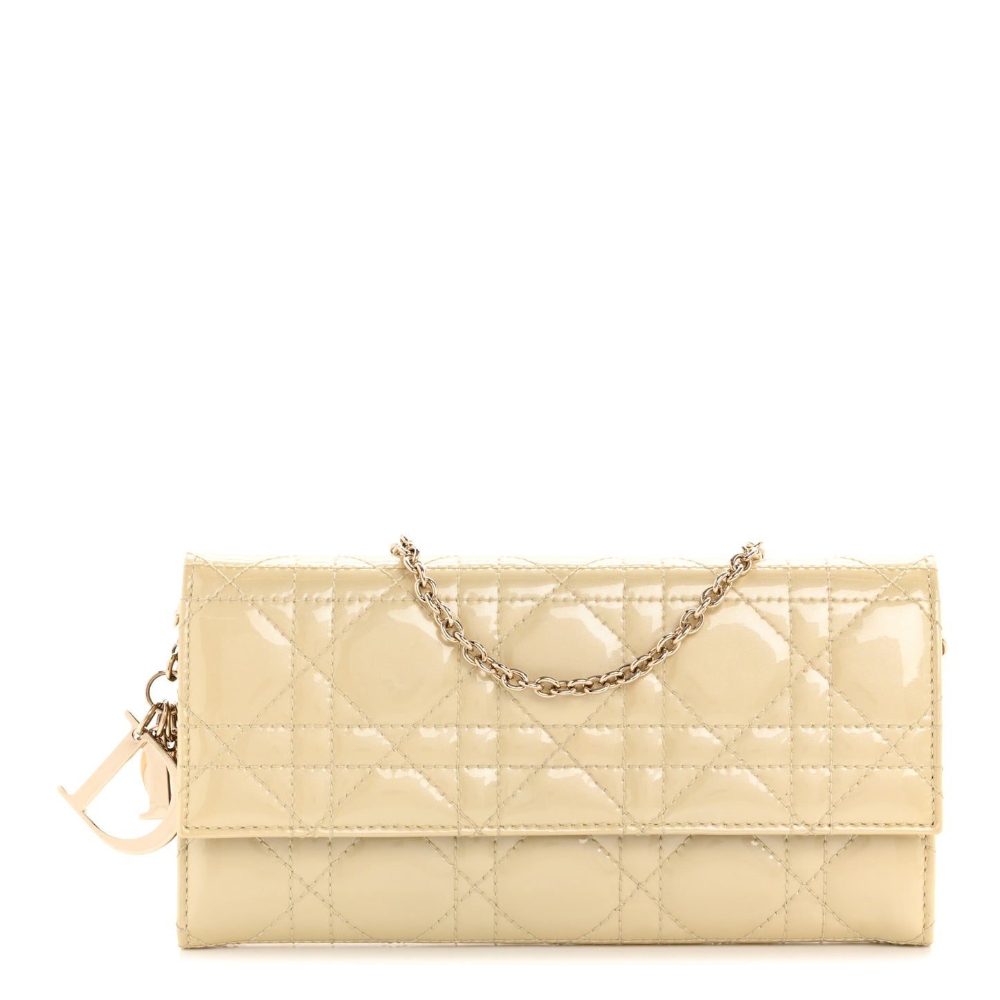 Patent Cannage Lady Dior Rendezvous Wallet On Chain Beige