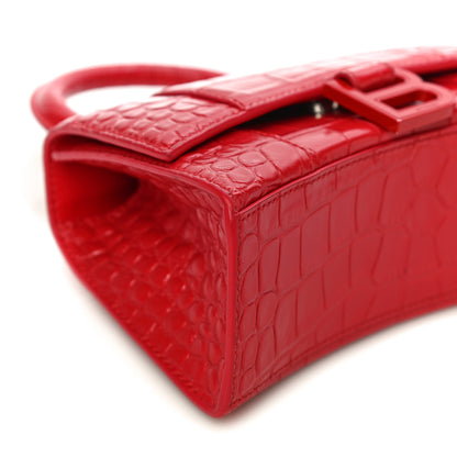 Balenciaga Shiny Calfskin Tonal B Crocodile Embossed Hourglass Top Handle Bag XS Bright Red 5 of 10