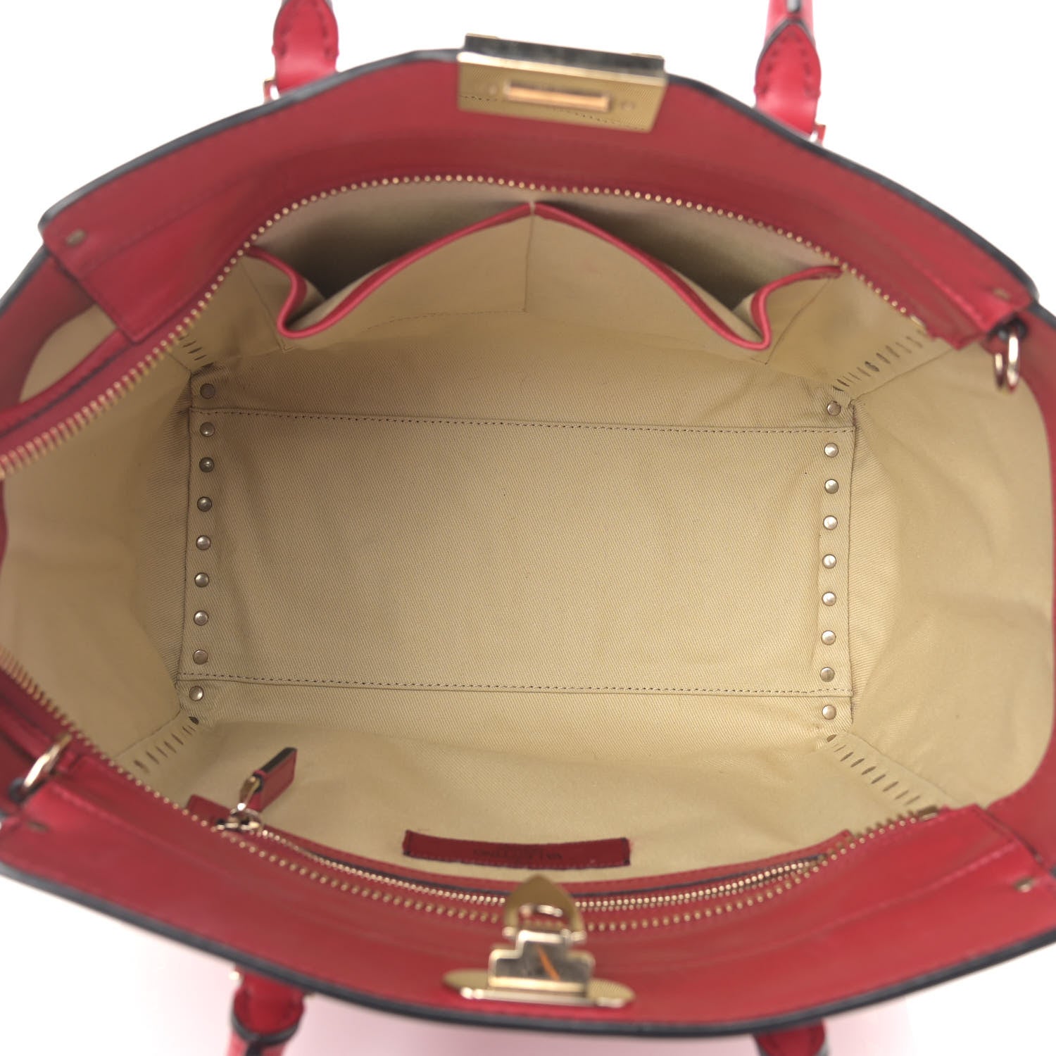 Valentino Garavani Vitello Rockstud Double Handle Tote Red 7 of 11