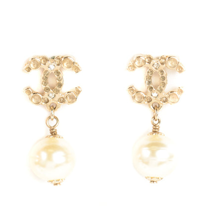 Chanel Crystal CC Pearl Drop Earrings Gold 1 of 5