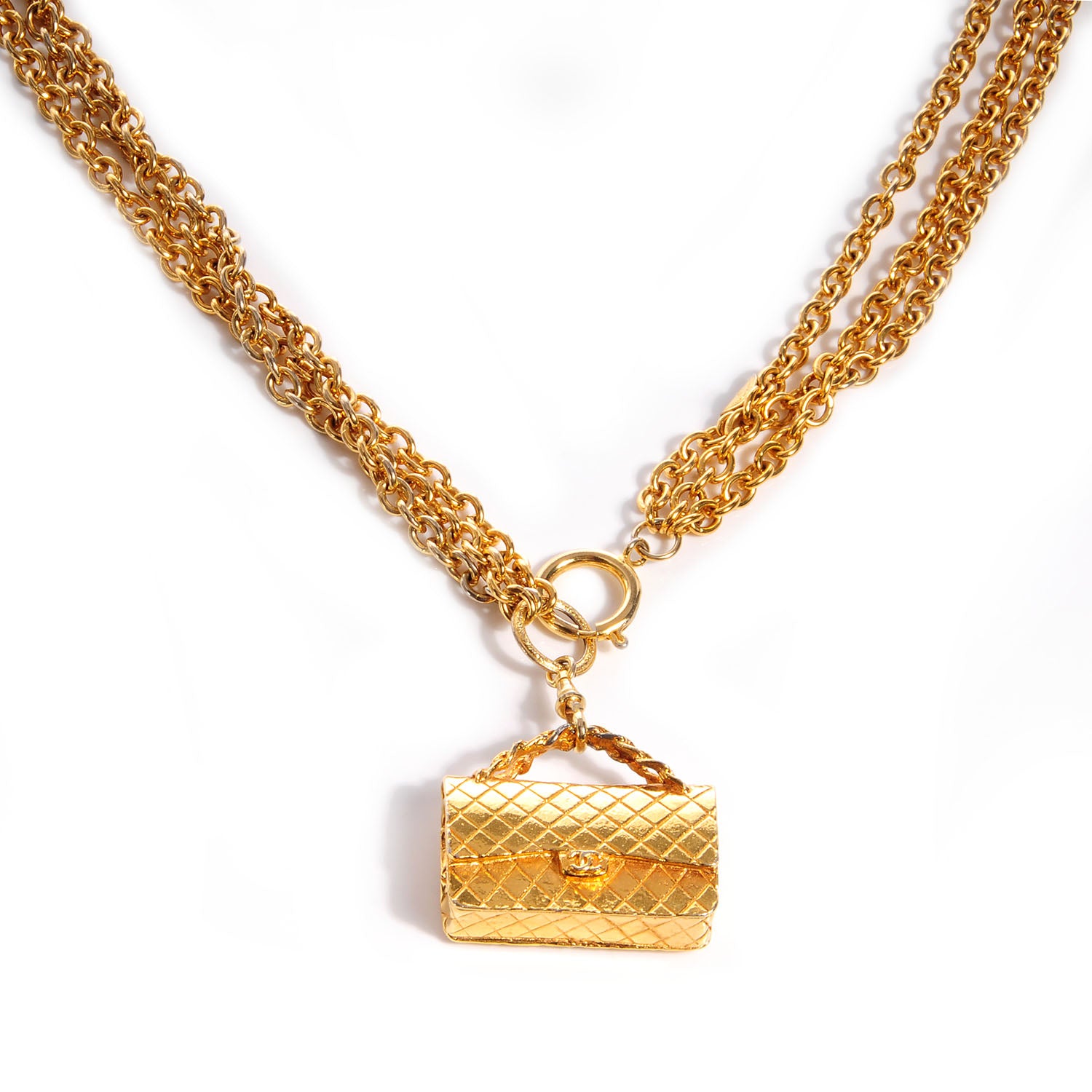 Chanel Classic Flap Pendant Necklace Gold 1 of 6