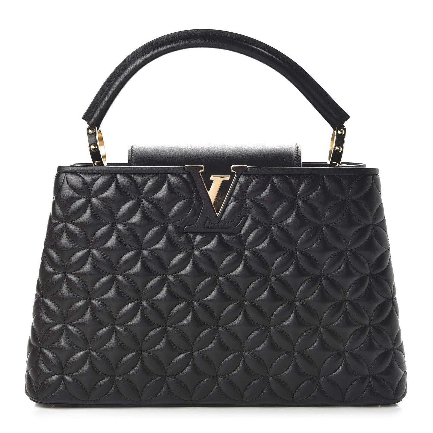 Lambskin Quilted Flower Capucines PM Black