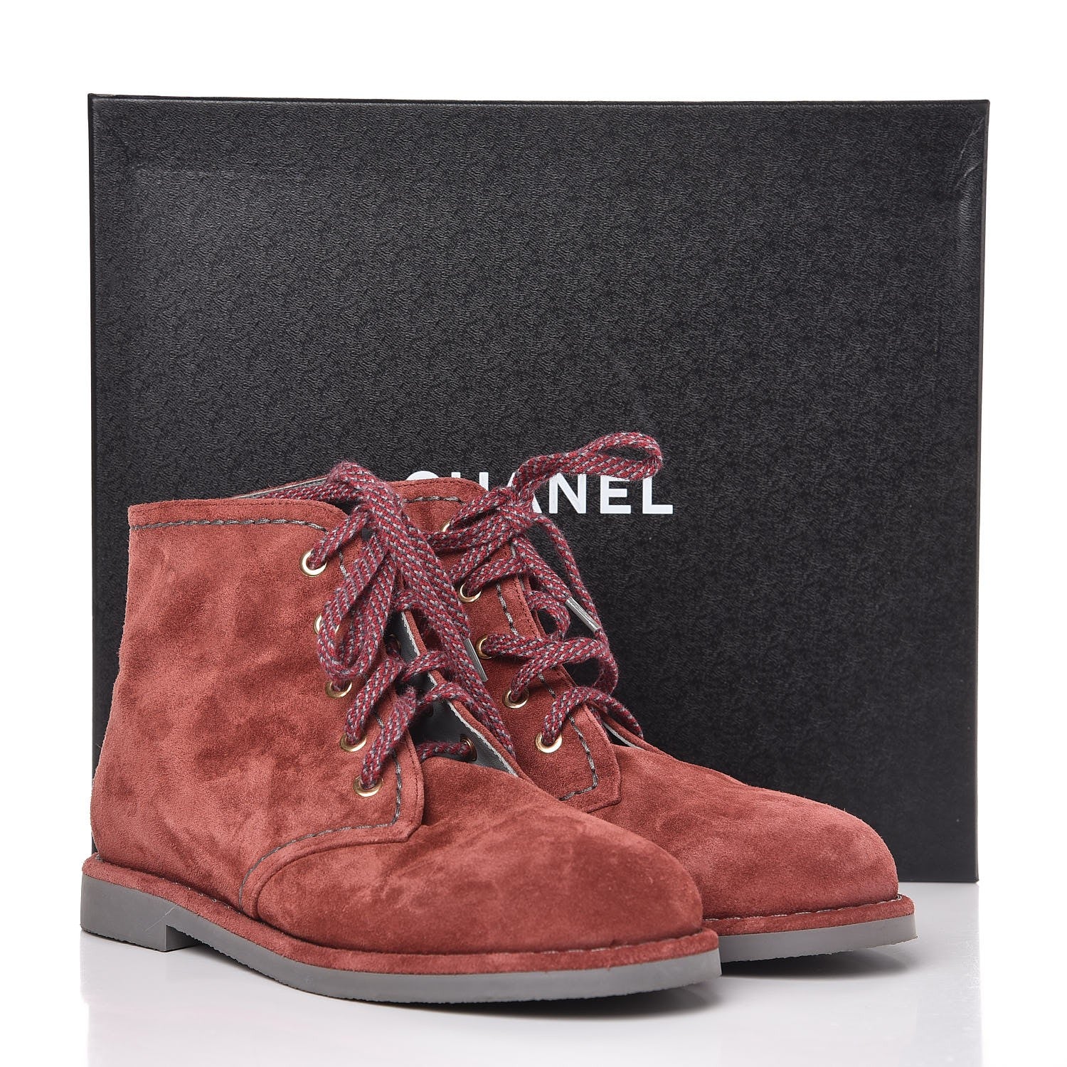 Chanel Suede Calfskin Lace Up Short Boots 37 Burgundy 12 of 12