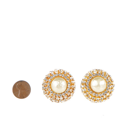 Chanel Crystal Pearl Clip On Earrings Gold 2 of 4