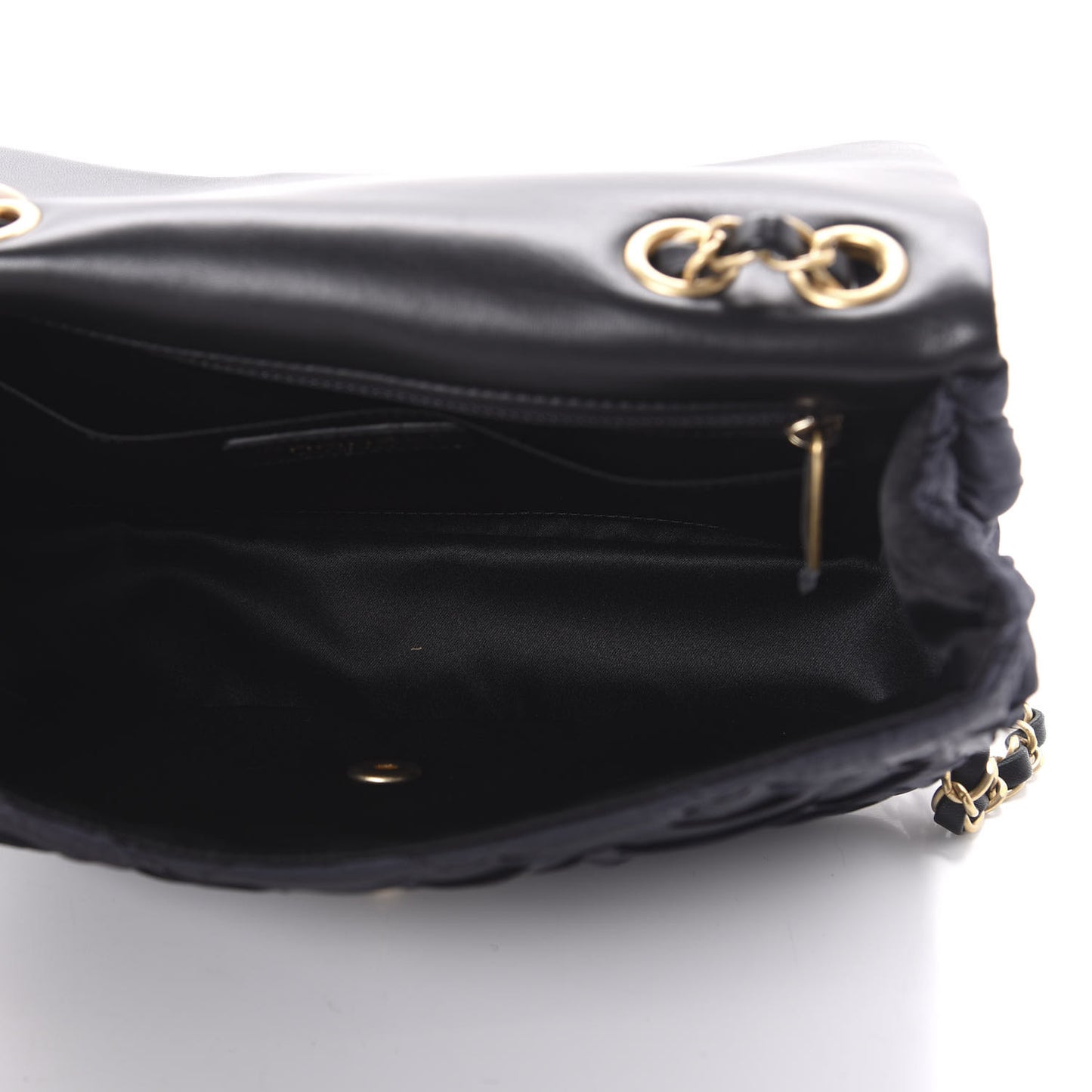 Satin Quilted Pleated Medium Single Flap Navy