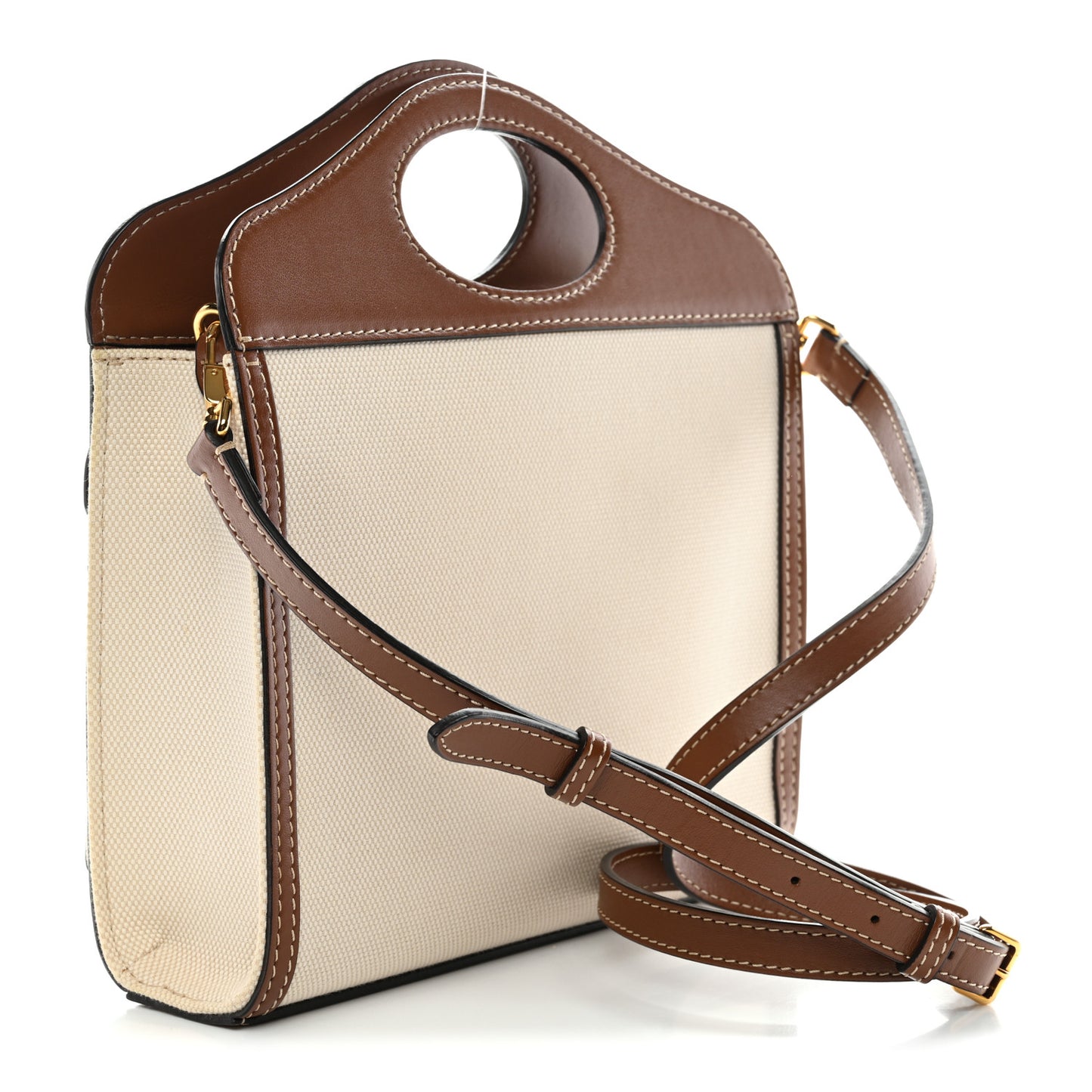 Canvas Smooth Calfskin Two Tone Mini Pocket Bag Natural Malt Brown