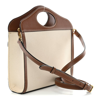 Burberry Canvas Smooth Calfskin Two Tone Mini Pocket Bag Natural Malt Brown 3 of 9