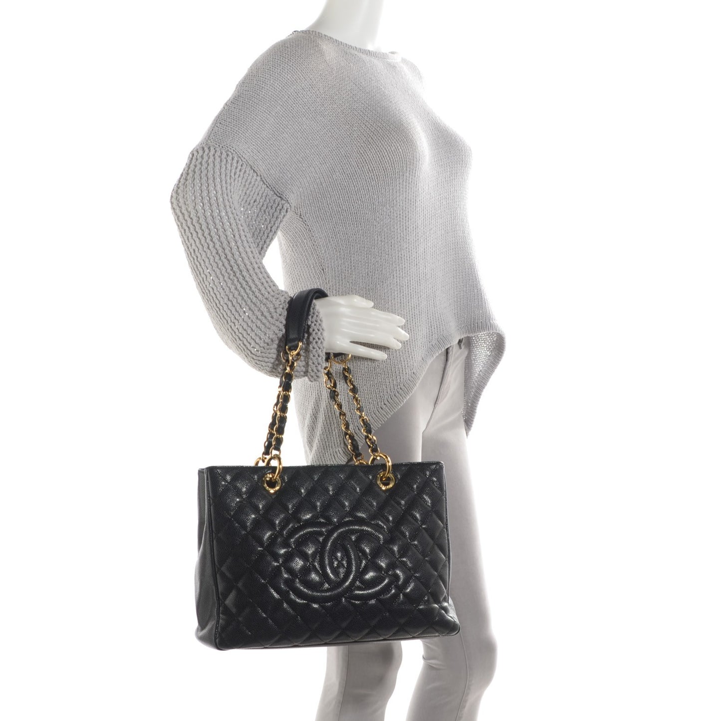 Caviar Quilted Grand Shopping Tote GST Black