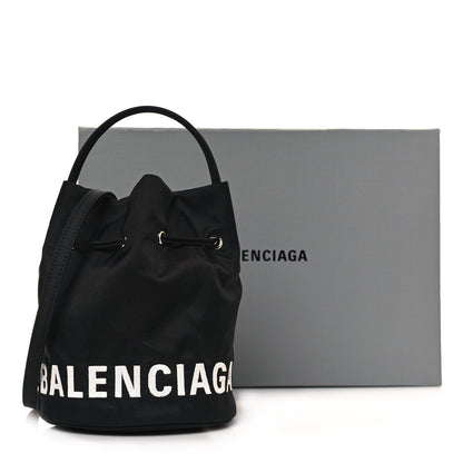 Balenciaga Recycled Sport Nylon Logo Embroidered Wheel Drawstring Bucket Bag XS Black 10 of 10
