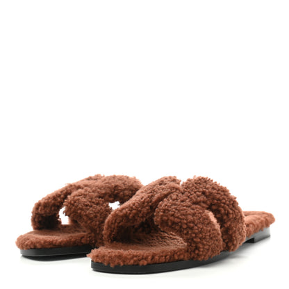 Hermes Woolskin Oran Sandals 39 Cognac 3 of 9