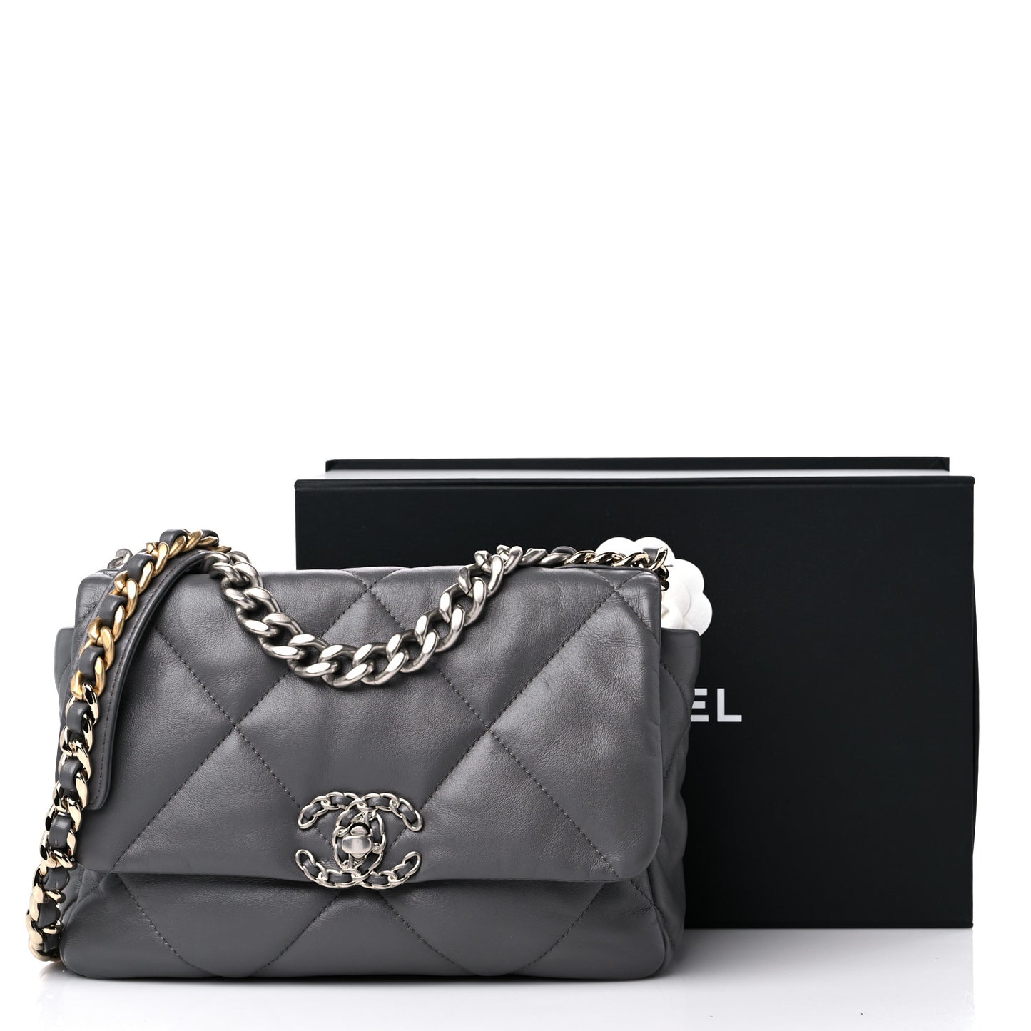 Lambskin Quilted Medium Chanel 19 Flap Dark Grey