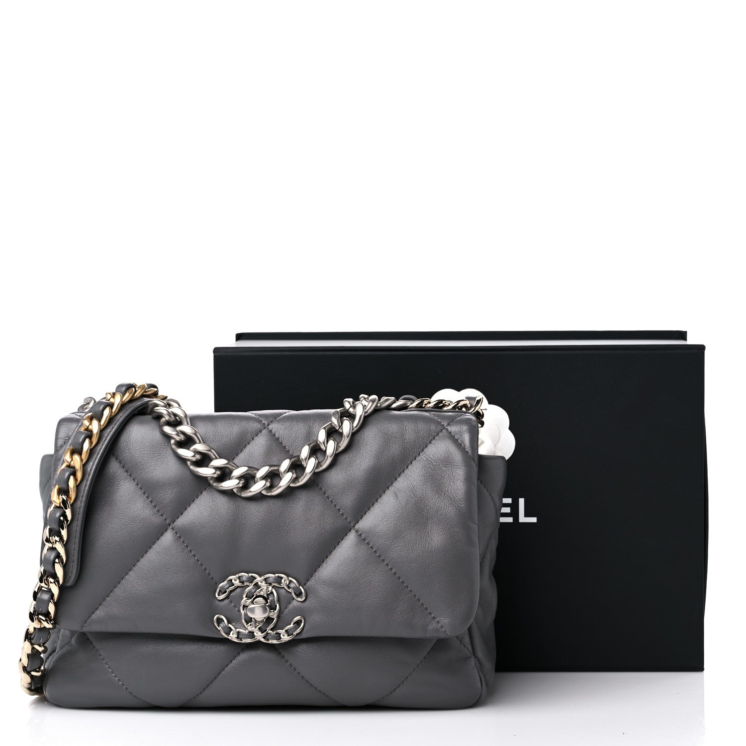 Chanel Lambskin Quilted Medium Chanel 19 Flap Dark Grey 12 of 12