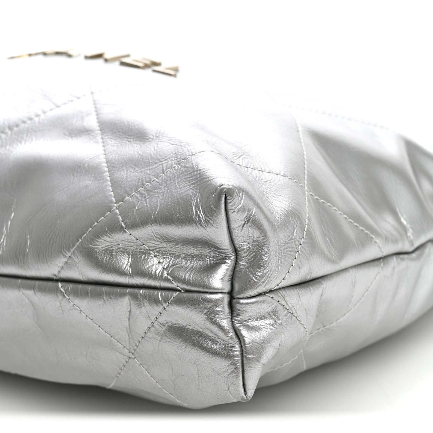 Metallic Calfskin Quilted Small Chanel 22 Silver
