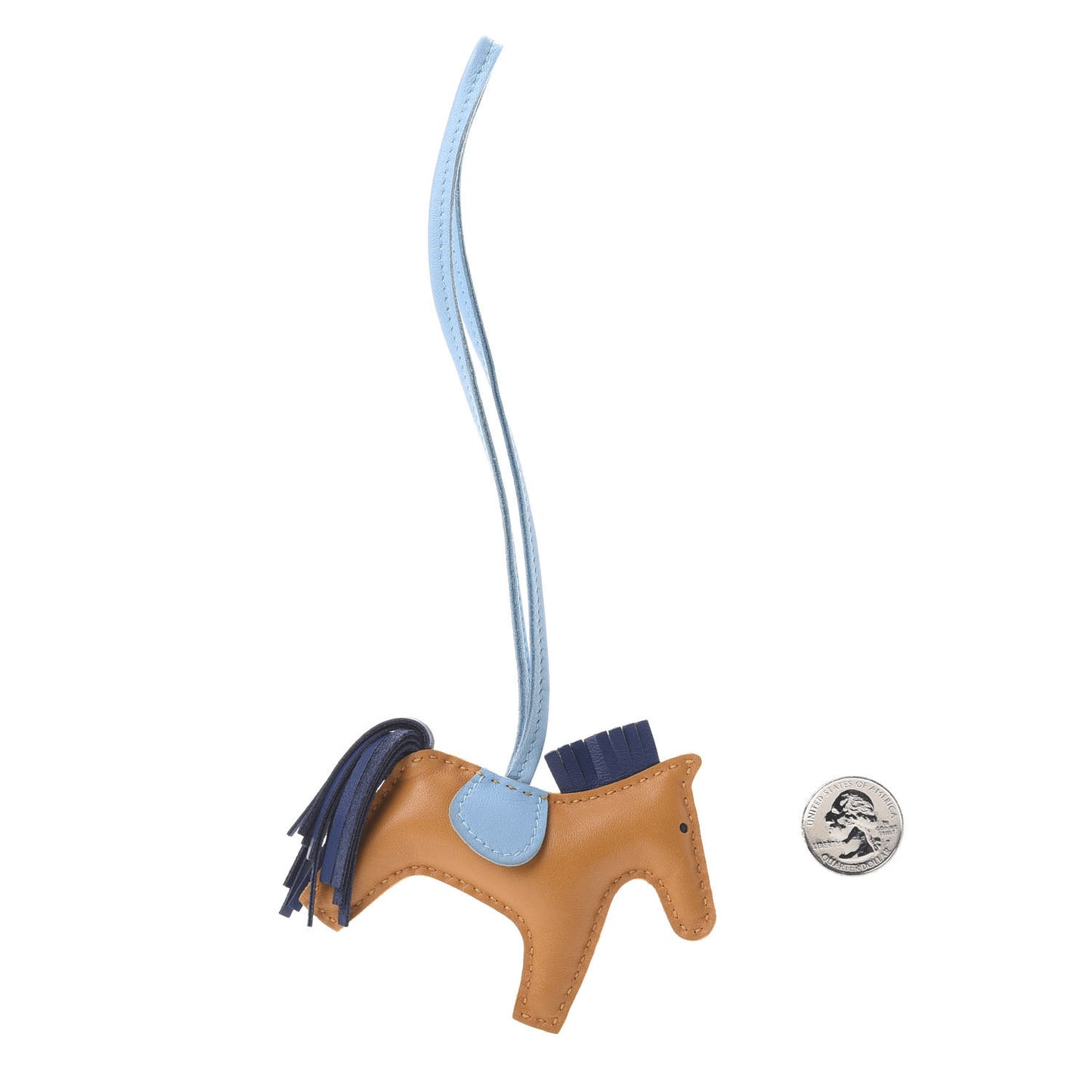Milo Lambskin Grigri Rodeo Horse Bag Charm PM Naturel Bouton D'Or Celeste Bleu Saphir