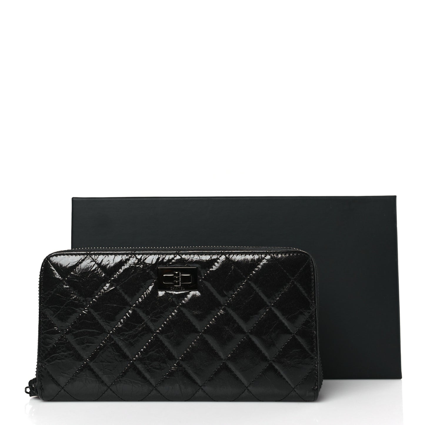 Glazed Aged Calfskin Quilted Reissue Large Gusset Zip Around Wallet So Black