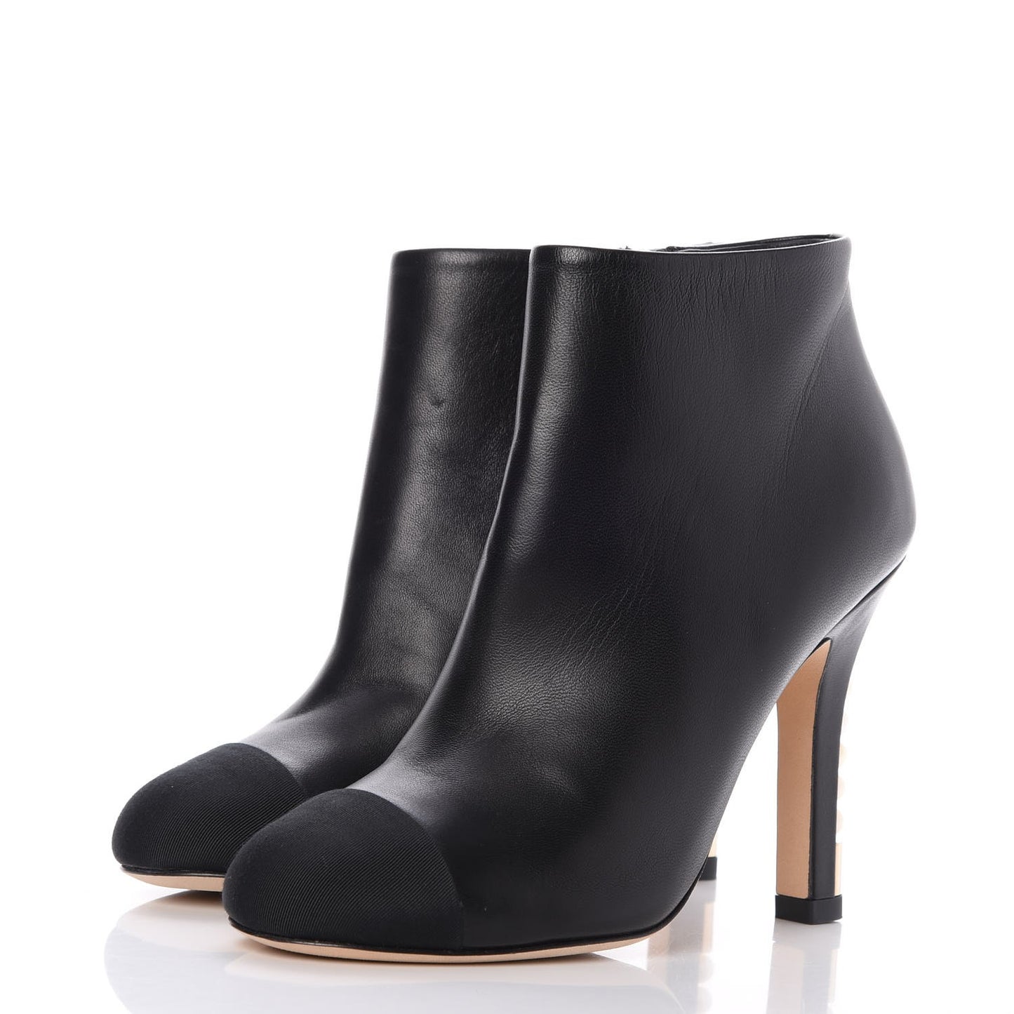 Lambskin Grossgrain Pearl Cap Toe Boots 36 Black